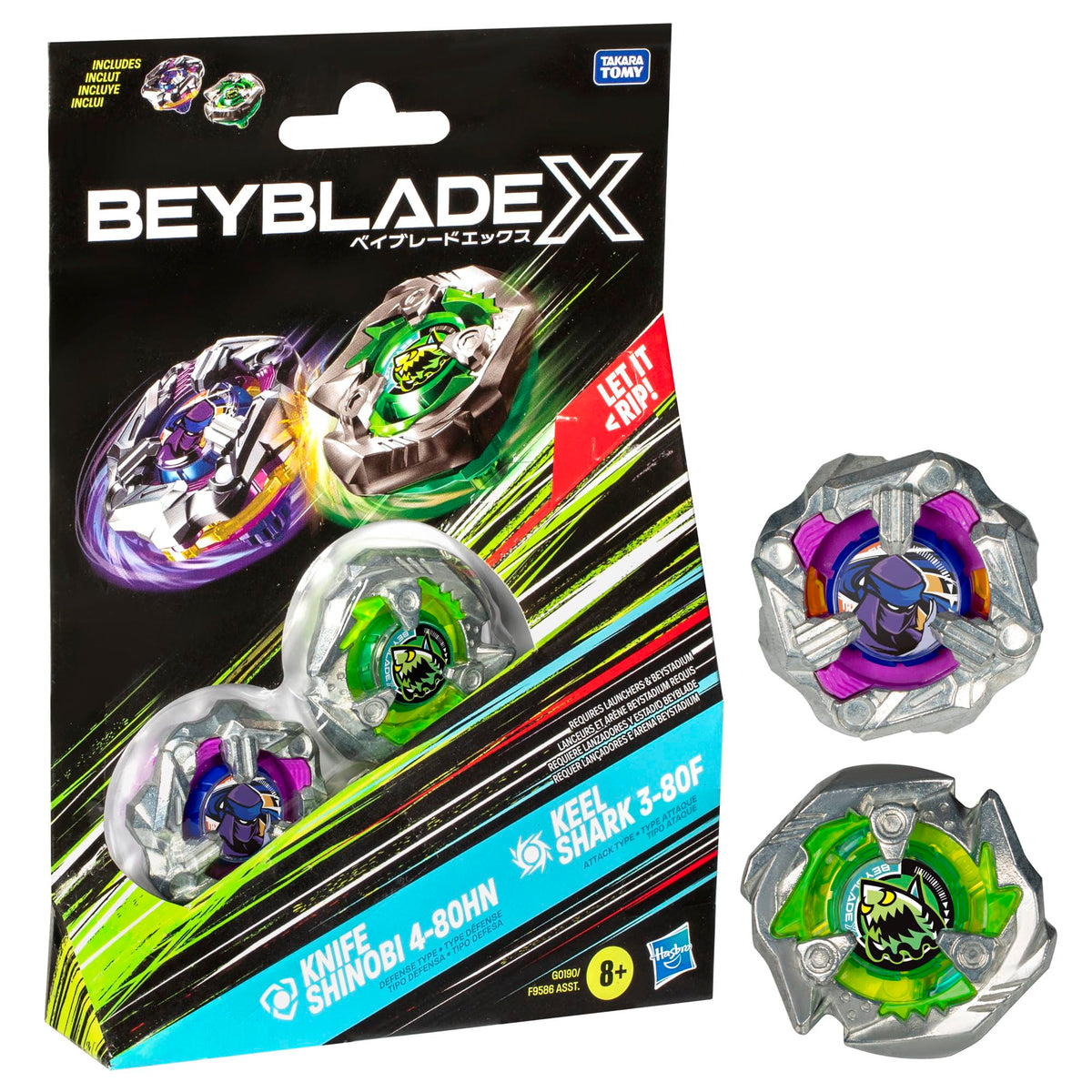 Beyblade X Knife Shinobi 4-80HN in action, showing defense and stability