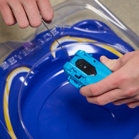 Beyblade X quick-twist assembly enables fast setup.