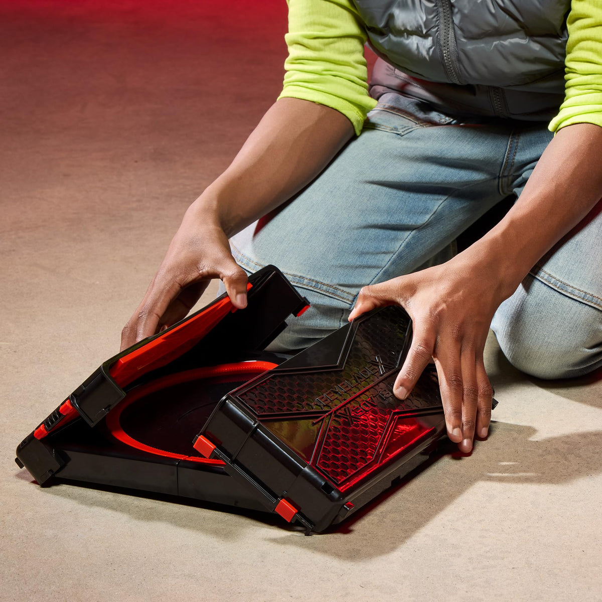 Beyblade X rail and dash action for dramatic bursts during battles.