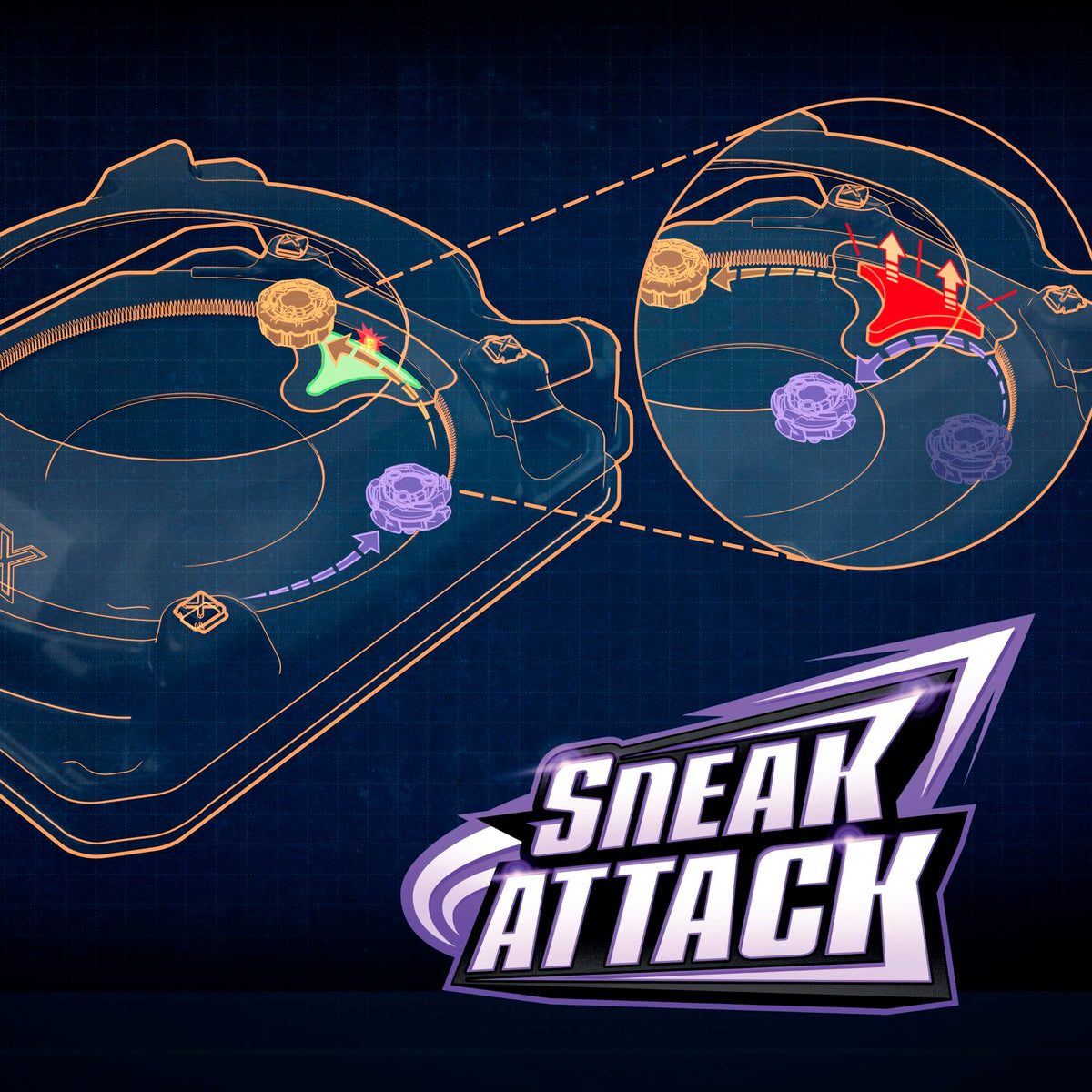 Pop-up rail Beyblade X features a surprise attack during play.