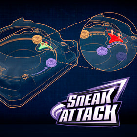 Pop-up rail Beyblade X features a surprise attack during play.
