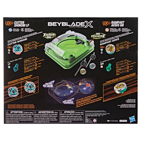 Rampart Aegis GB Beyblade X top in action with stabilizing shield.