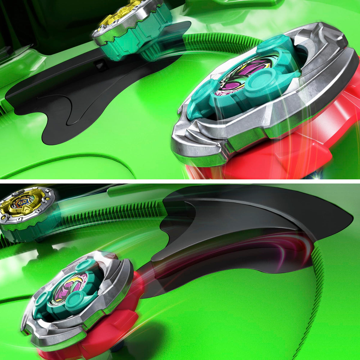 Two ripcord launchers Beyblade X for quick launches.