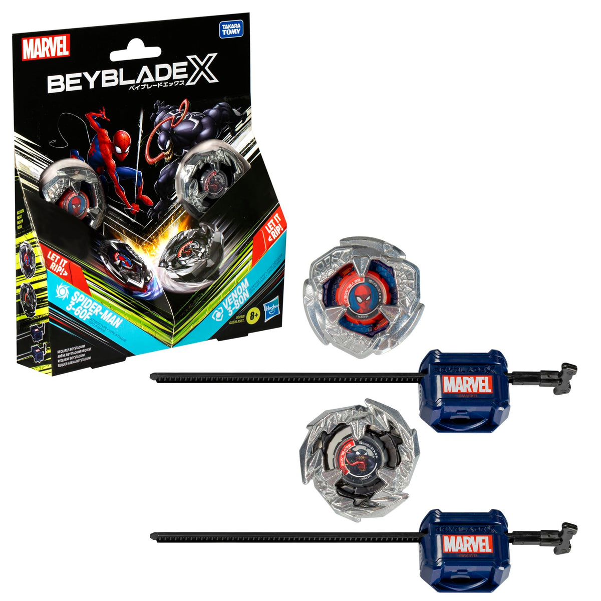 Beyblade X Spider-Man 3-60F top in action for high-energy battles.