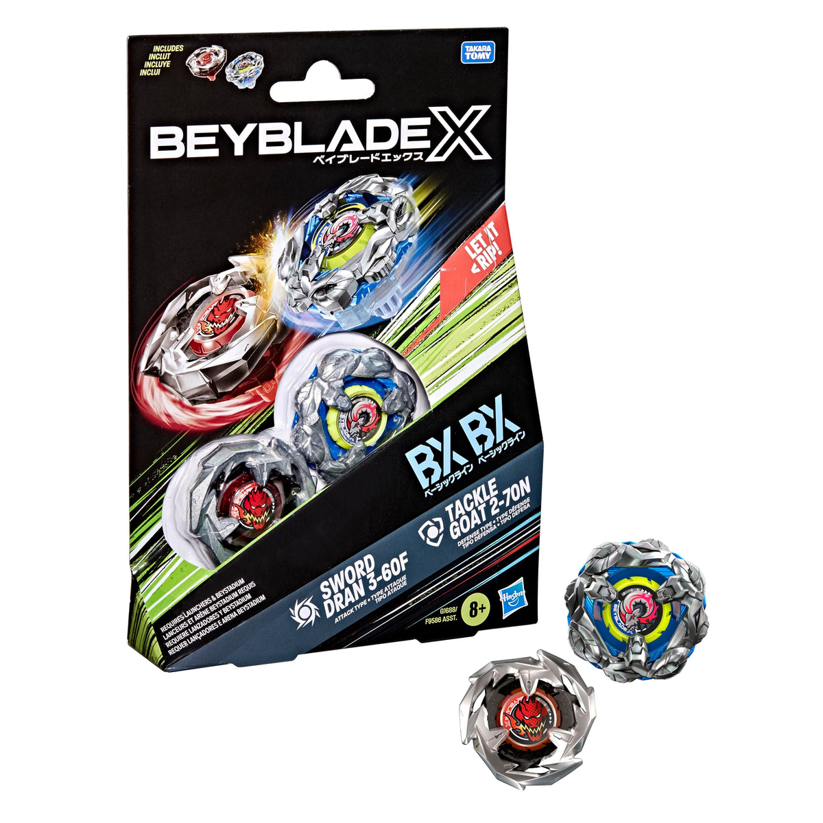 Beyblade X Tackle Goat 2-70N close-up, durable die-cast build for defensive play.