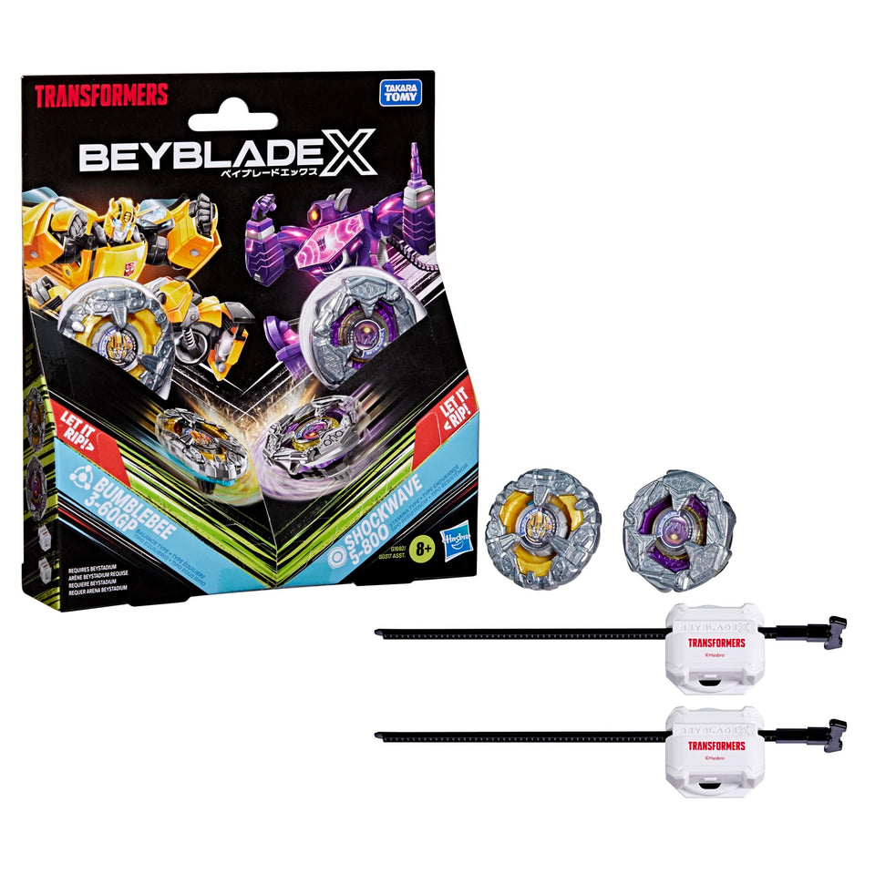 Beyblade X Bumblebee top from Transformers collab offers fast spin for exciting battles.