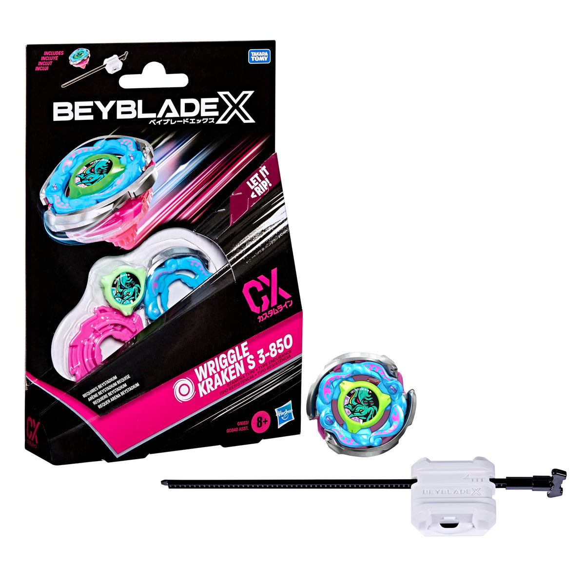 Beyblade X Wriggle Kraken S top ready for battle with a customizable CX blade.