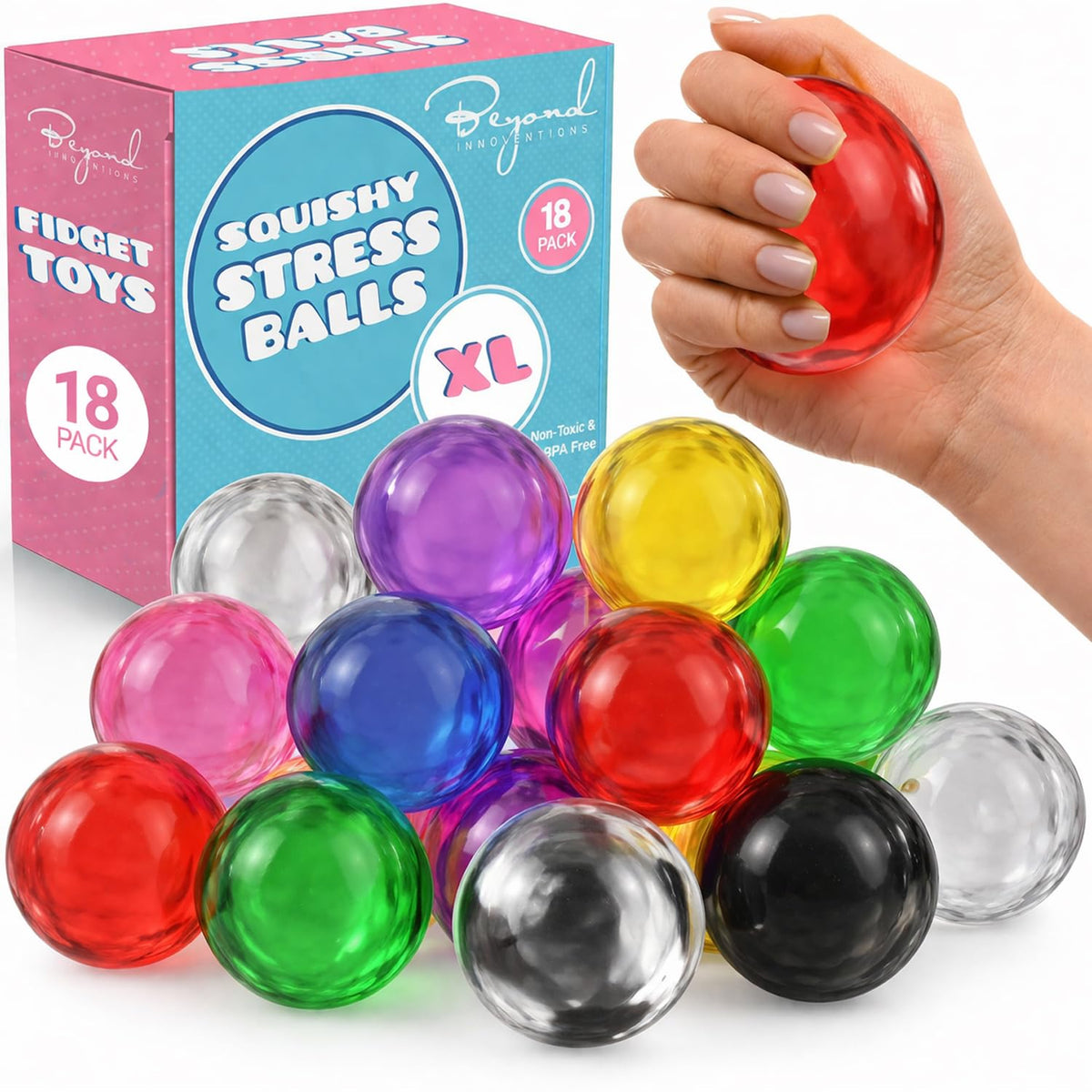 Beyond Innoventions 18-pack stress balls for calming focus and stress relief.