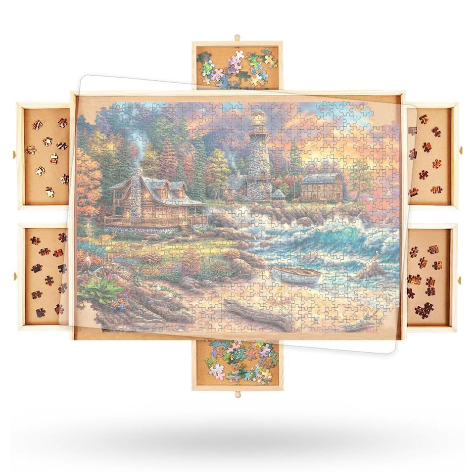 Beyond Innoventions 2000-piece puzzle table with six drawers for organized pieces