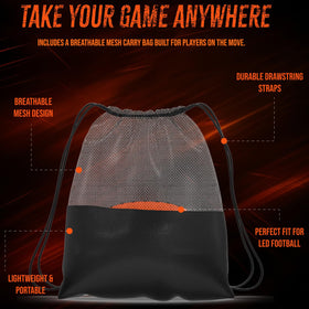 Beyond Innoventions Drawstring Bag stores glow gear and football toys.