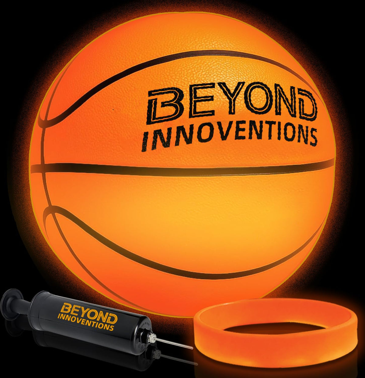 Beyond Innoventions glow basketball with LED bounce for after-dark practice and visibility.