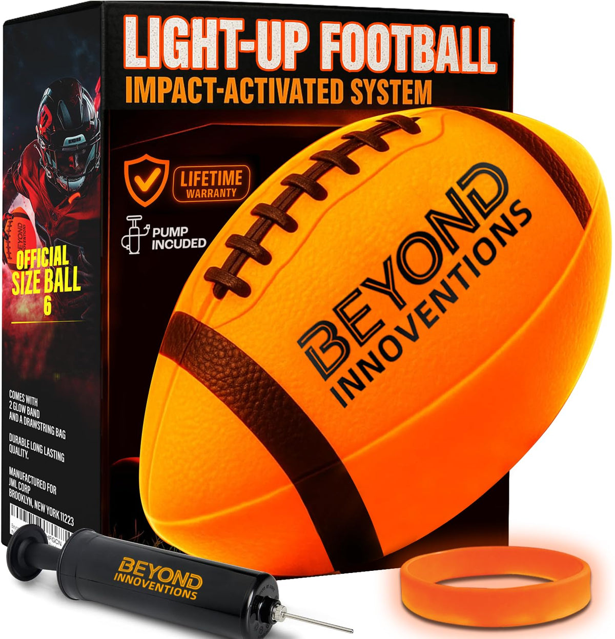 Beyond Innoventions Glow Football lights up night throws for extended backyard play.