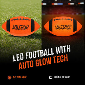 Beyond Innoventions Glow Football illuminated spiral for dusk games.