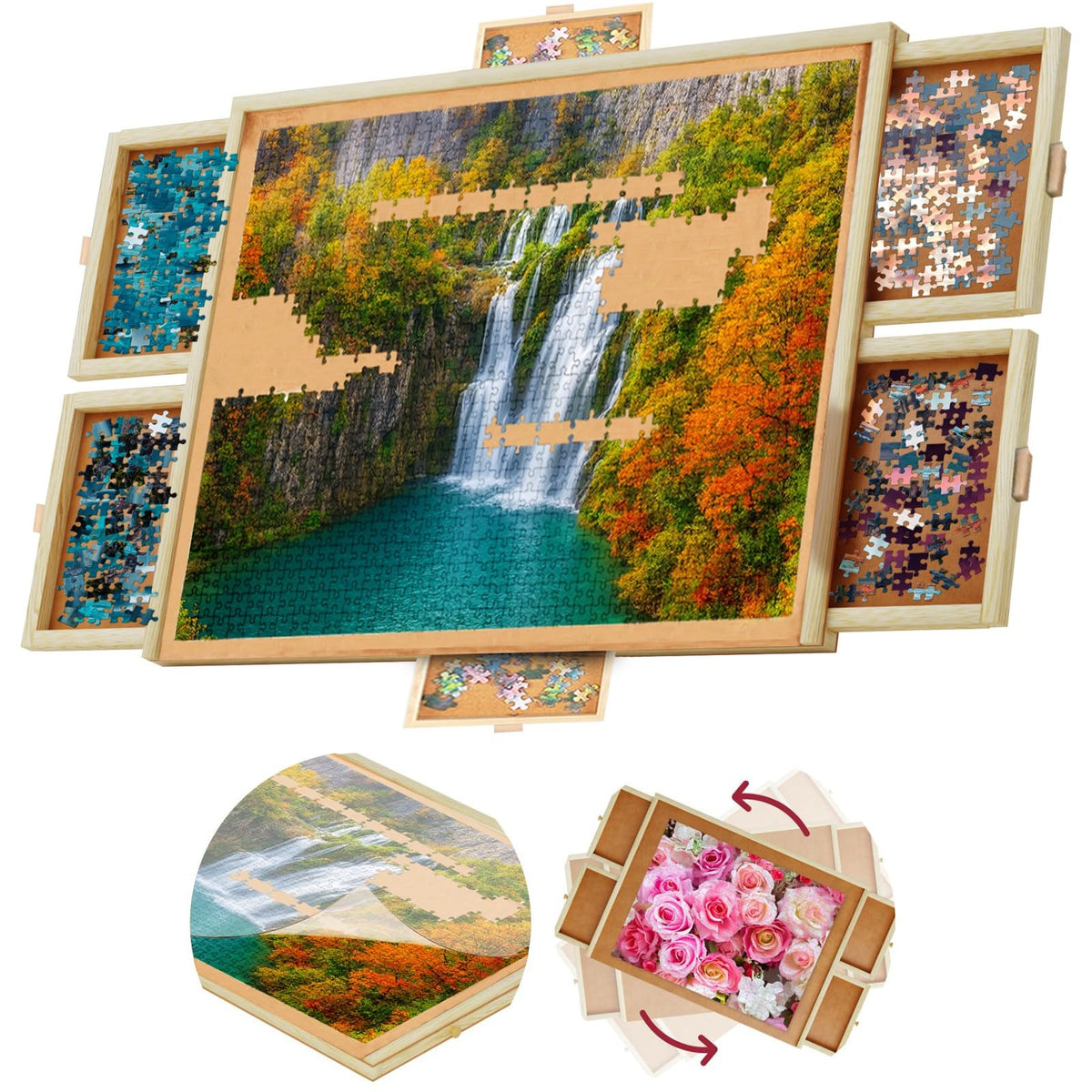 Beyond Innoventions puzzle table with six drawers and durable lacquer finish for organized play