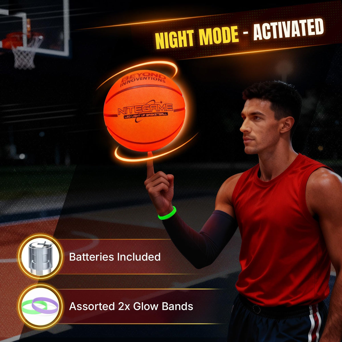 Beyond Innoventions water-resistant basketball suitable for outdoor and damp evenings.