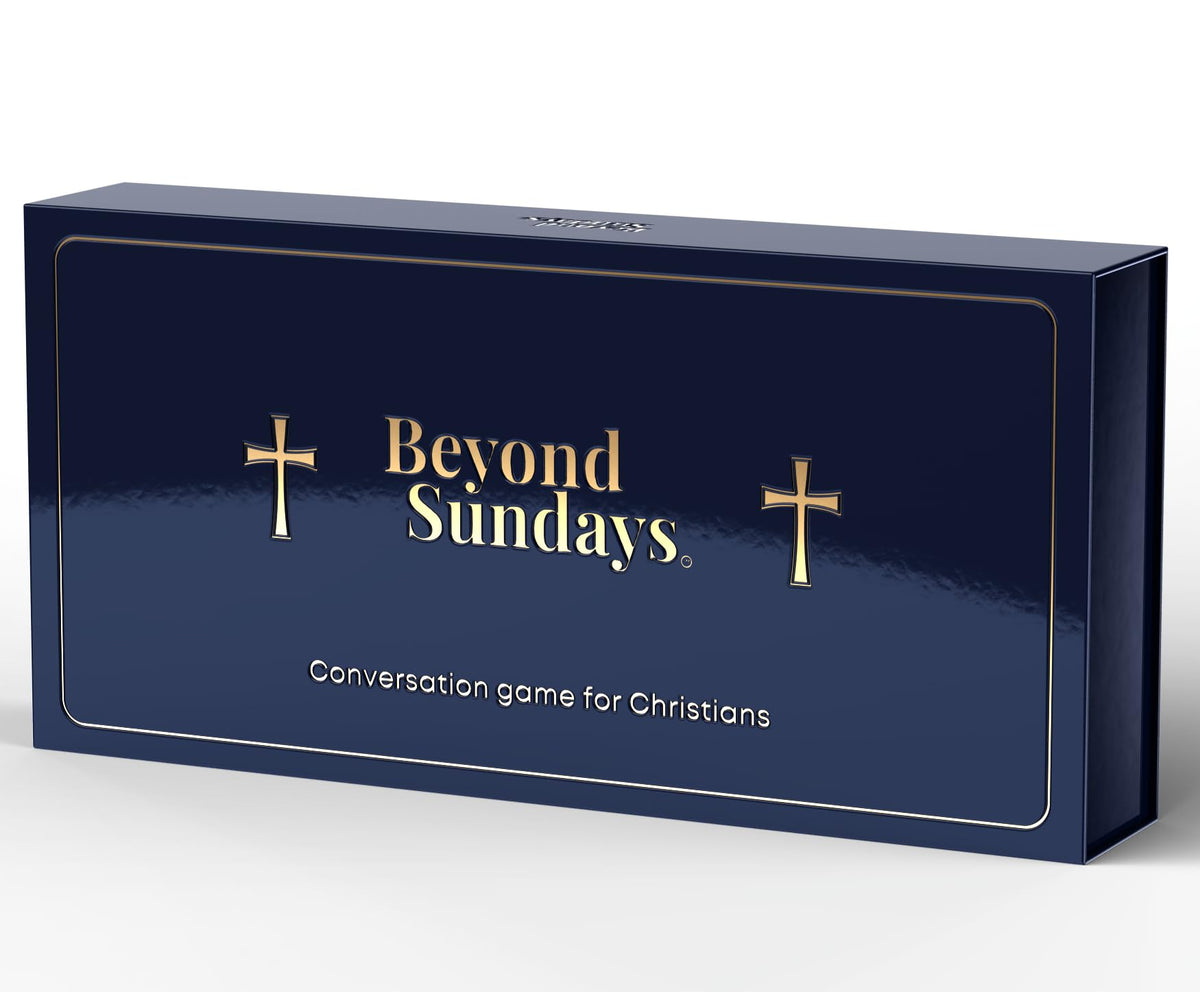 Beyond Sundays Christian Conversation Cards cover with magnetic gift box, ideal for gifting.