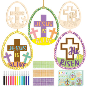 BeYumi Easter wooden eggs with cross prints for festive home decoration