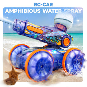 BEZGAR amphibious RC car blue top view with lights ideal for night play