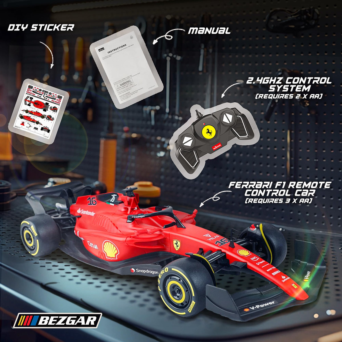 BEZGAR F1-75 RC car detailed fin close-up.