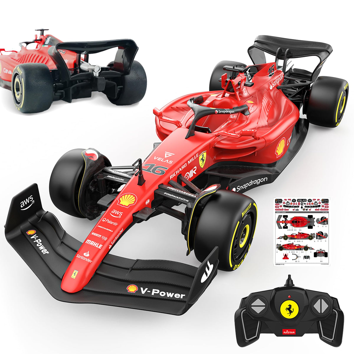 BEZGAR F1-75 RC car front view with authentic Ferrari livery.