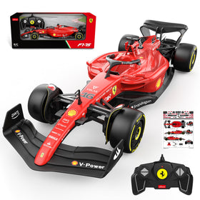 BEZGAR F1-75 RC car box includes a remote and stickers.