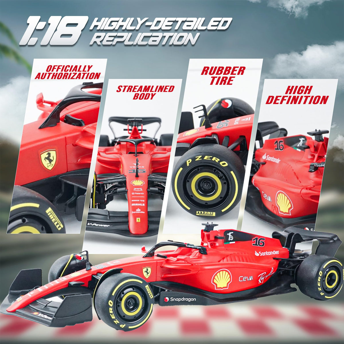 BEZGAR F1-75 RC car side profile highlights shark-fin design.
