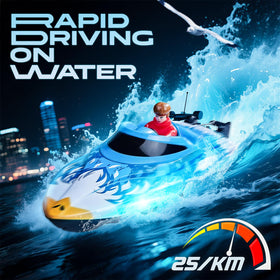 BEZGAR HJ822 Blue RC Boat with LED lights for night-time visibility and action