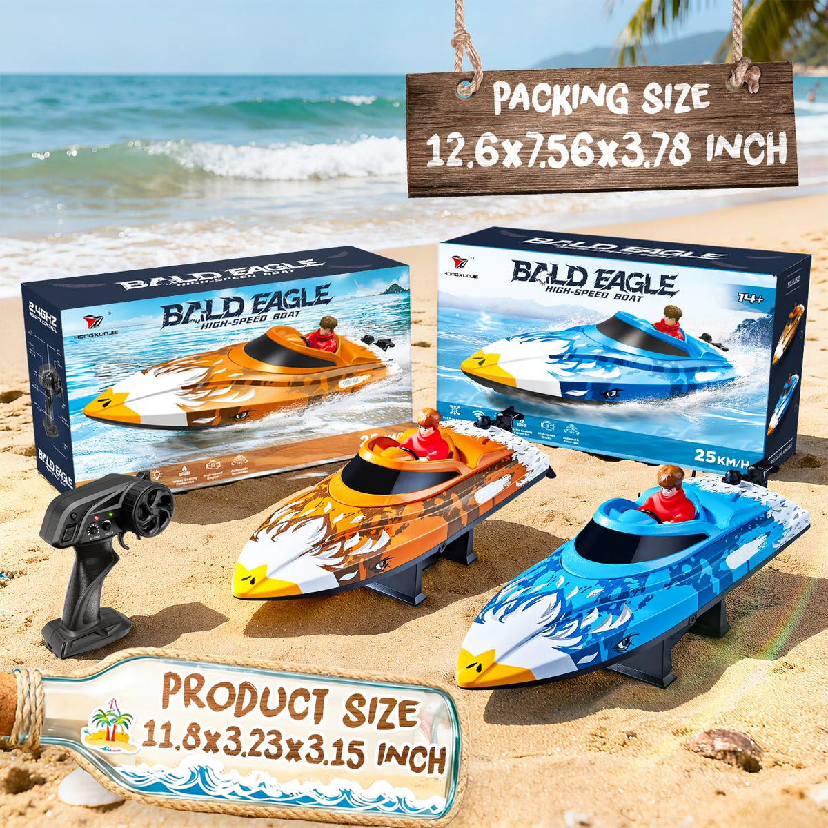 BEZGAR HJ822 Blue RC Boat uses 2.4 GHz remote for solid lake control