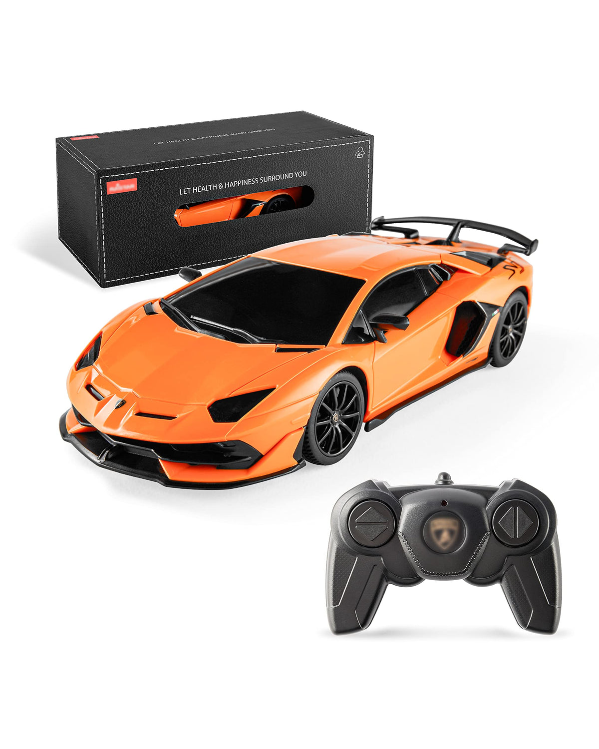 BEZGAR Lambo Aventador SVJ RC car front view, a licensed mini supercar for indoor play