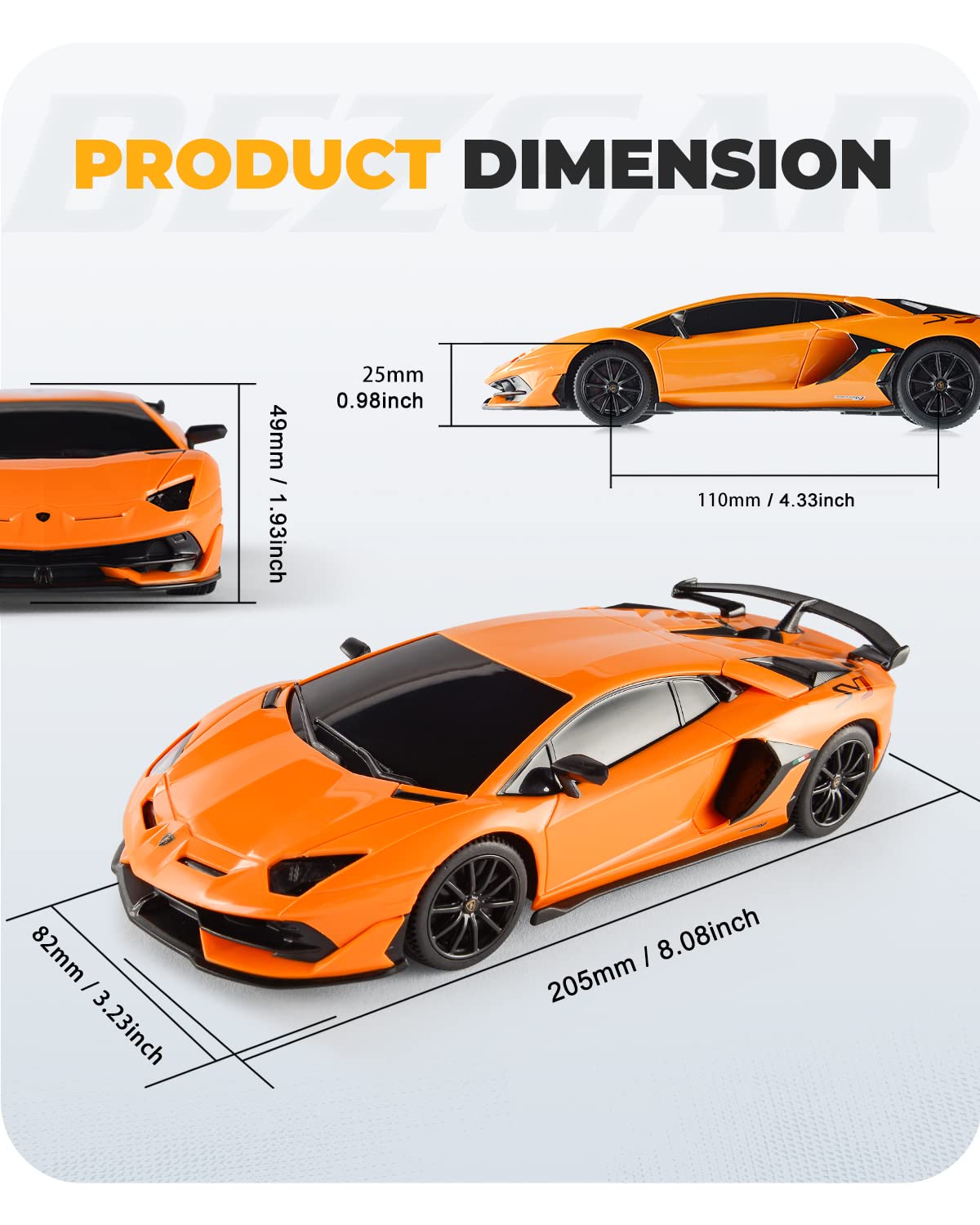 BEZGAR Lambo Aventador SVJ RC car wheels, smooth grip for carpet and tile play