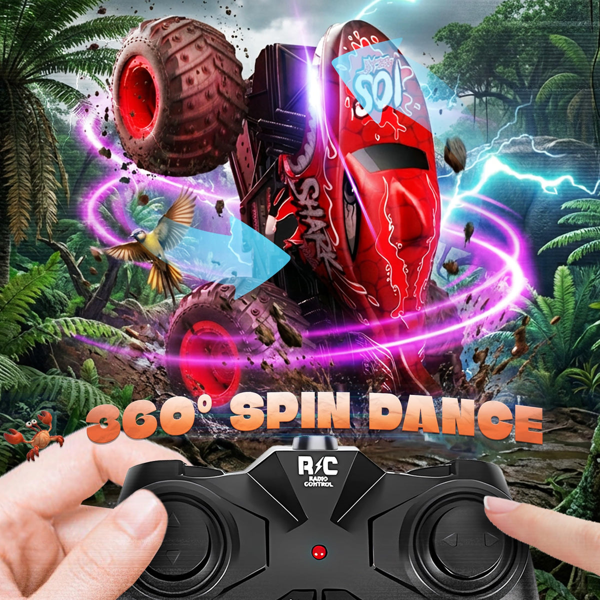 BEZGAR Monster Truck performs dramatic 360° spins during play.