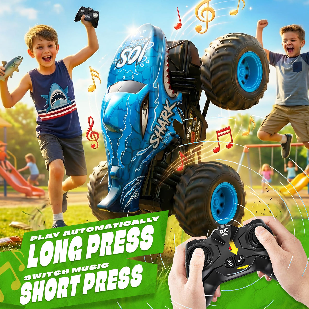 BEZGAR Monster Truck blue action performing wheelies for stunt play.
