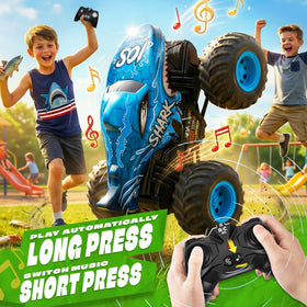 BEZGAR Monster Truck blue action performing wheelies for stunt play.