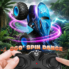 BEZGAR Monster Truck blue side action shows 360° spins for thrills.