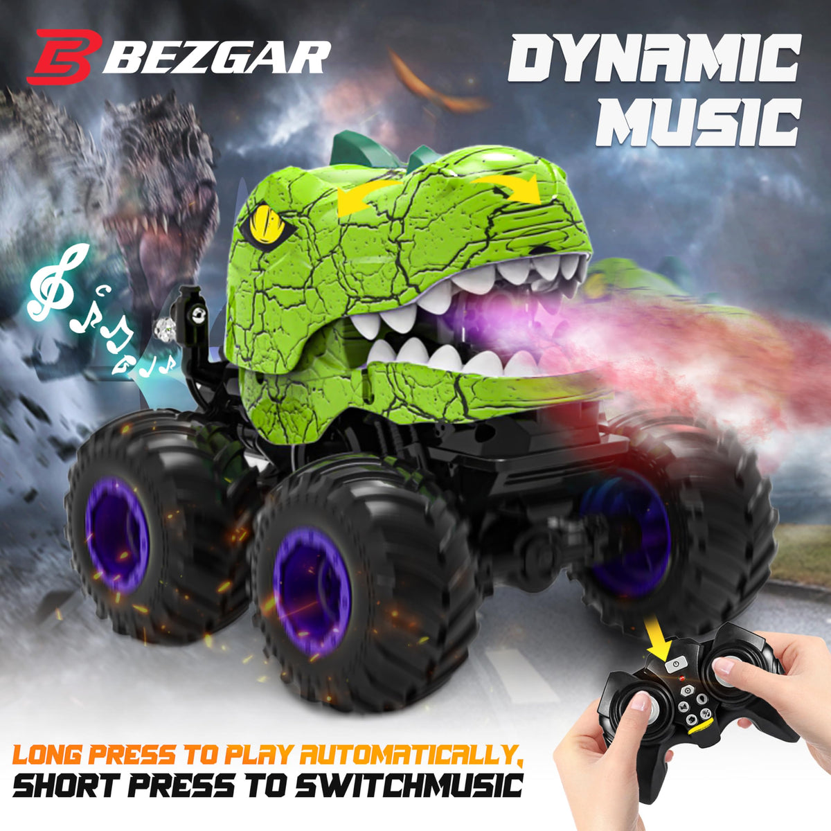BEZGAR Monster Truck lights and music boost immersive racing fun.