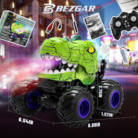 BEZGAR Monster Truck showcases standing wheelies during action.