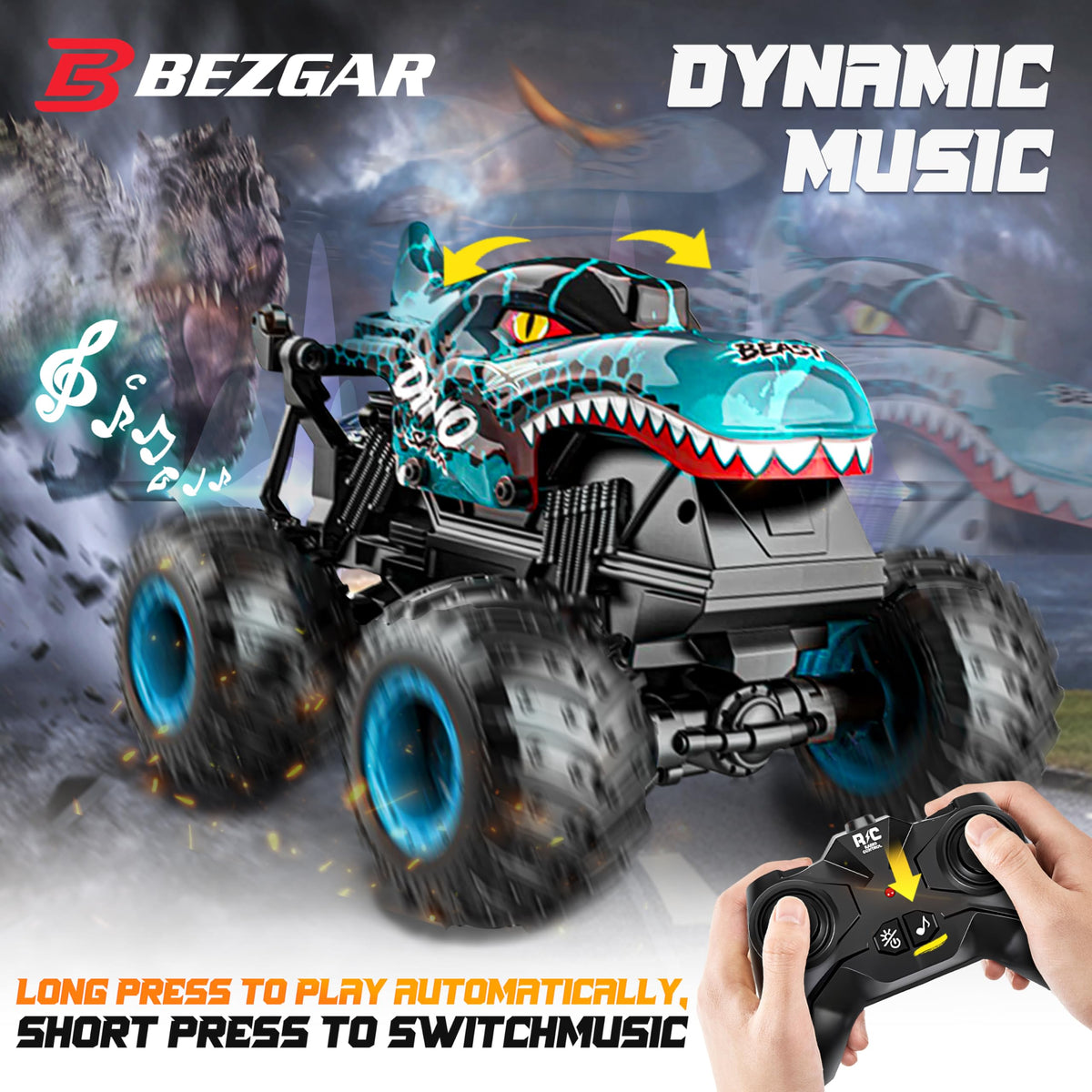 BEZGAR Monster Truck cheerful sounds during drives.