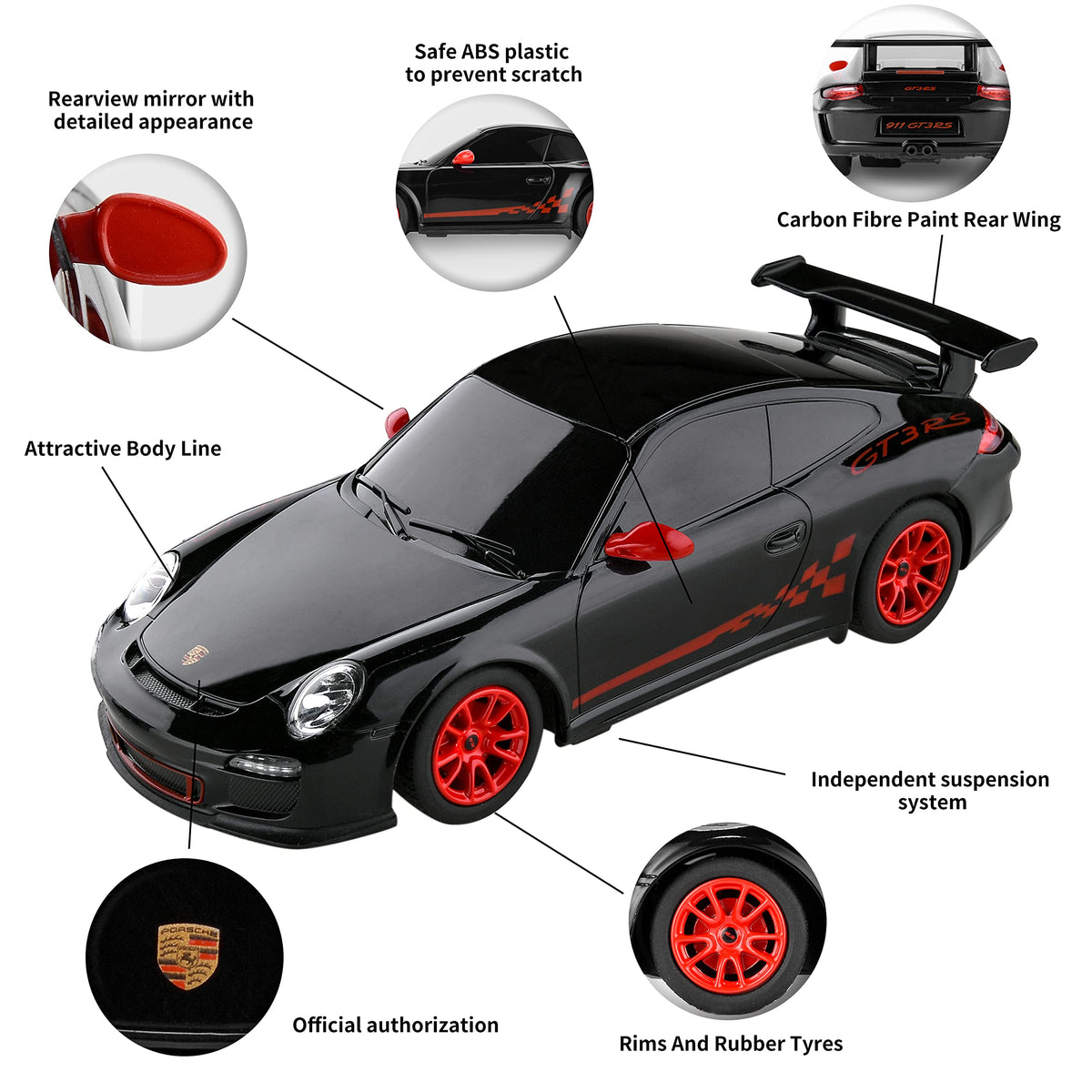 BEZGAR Porsche 911 GT3 RS RC car side view, sleek silhouette and finish