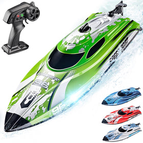 BEZGAR RC Boat 12-inch green front view for lakes and pools.