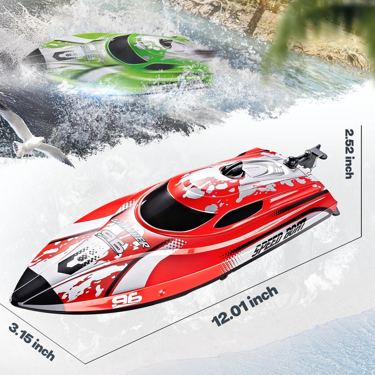 BEZGAR RC boat uses 2.4GHz remote for precise steering.