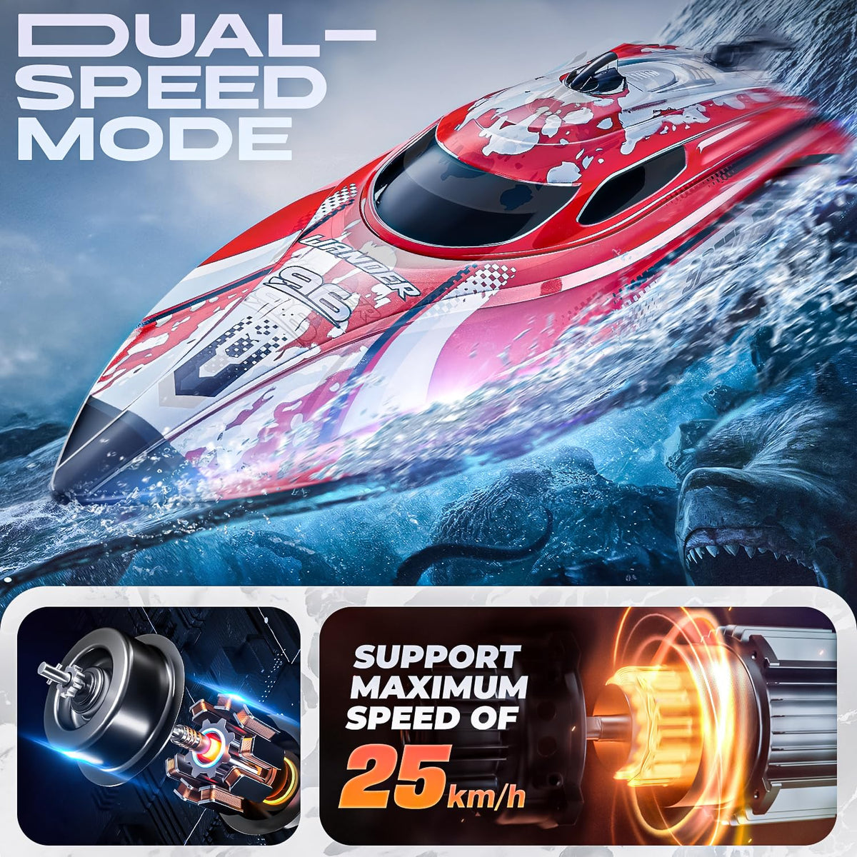 BEZGAR RC boat 25kph speed; responsive control for lake play.
