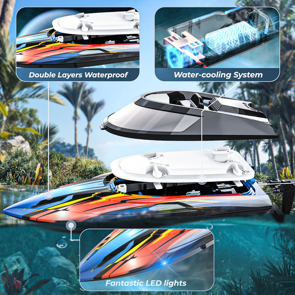 BEZGAR rc boat 8-shape mode trains precision turns on water courses.