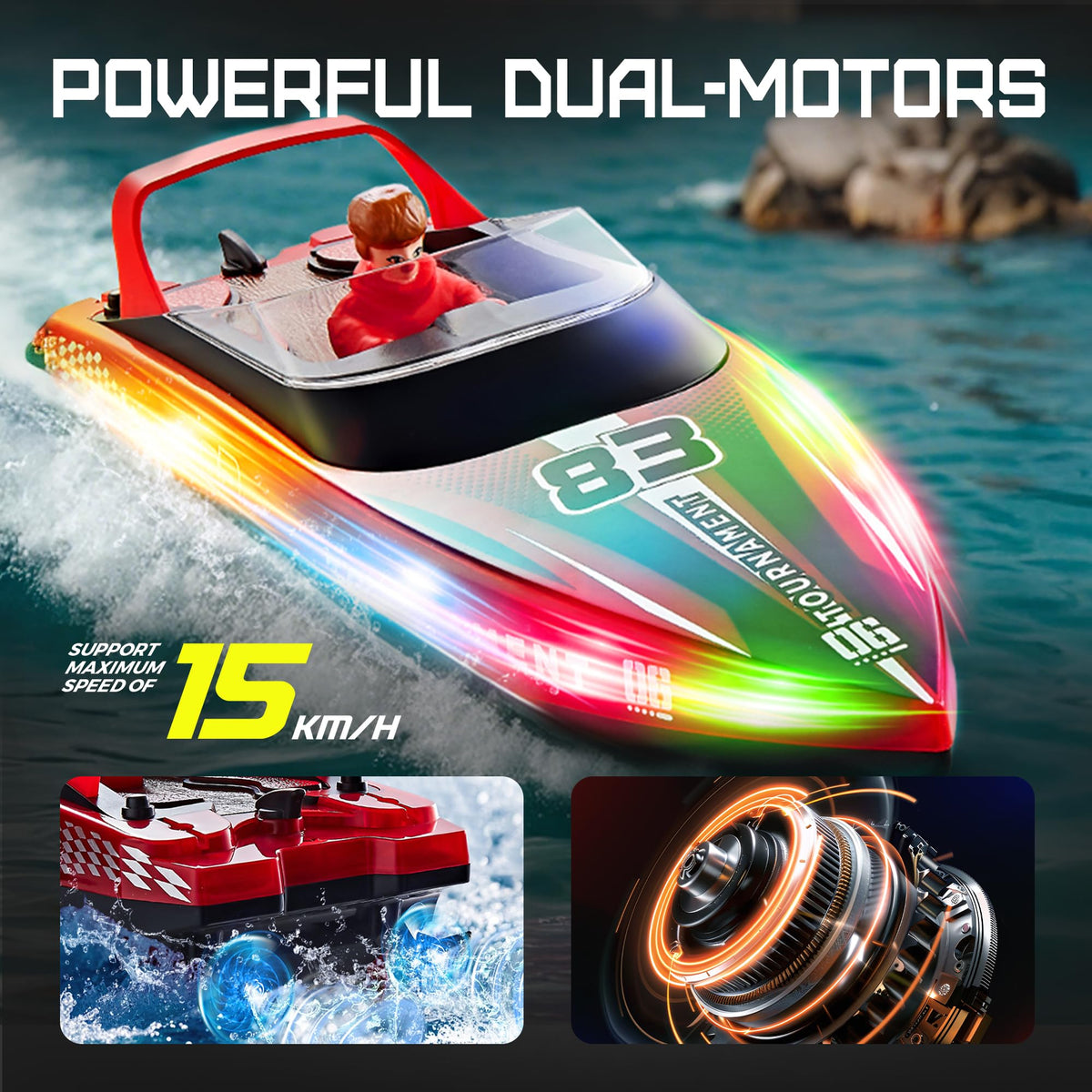 BEZGAR RC boat dual-speed mode offers quick thrills or easy cruising.