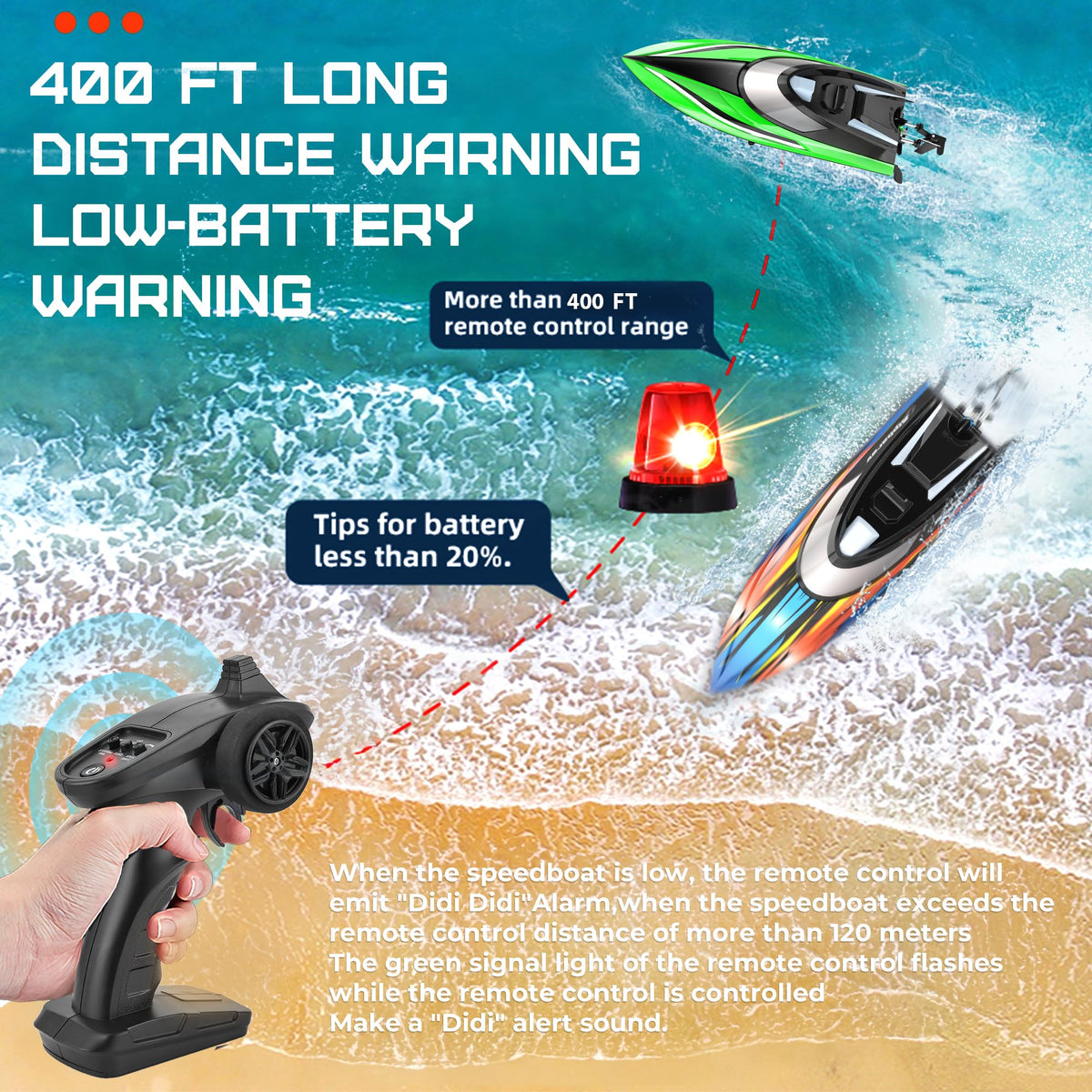 BEZGAR rc boat LED lights improve visibility during evening races.