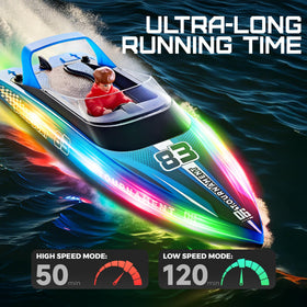 BEZGAR RC boat with LED lights for night driving improves visibility.