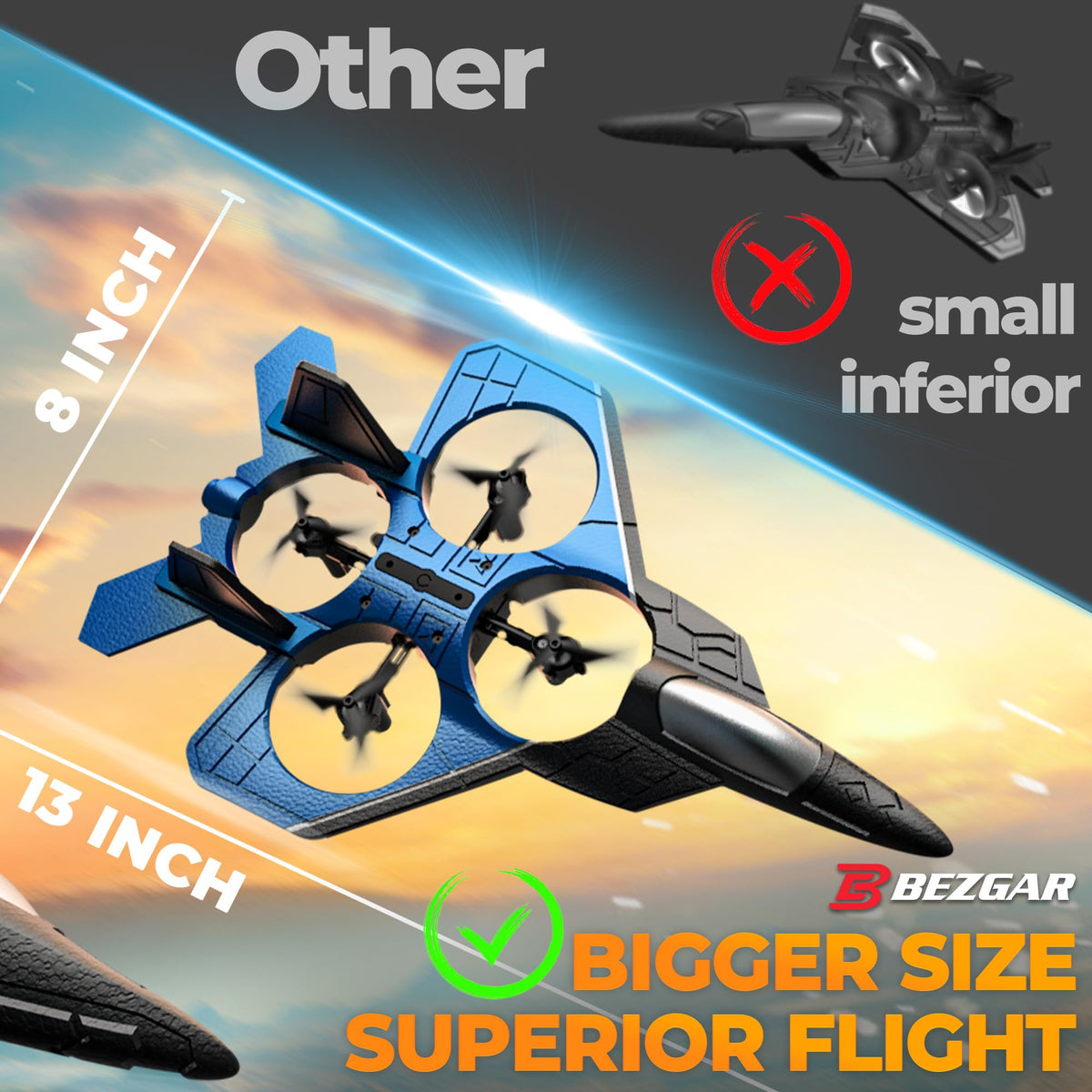 BEZGAR RC Plane LED lights enhance visibility for night flights.