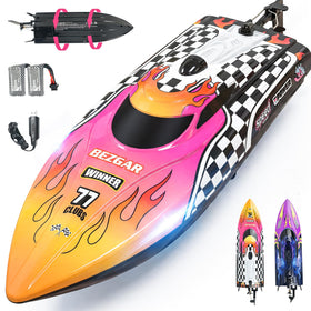 BEZGAR TX136 12-inch RC boat speeds across water for pool or lake fun.