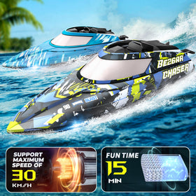 BEZGAR TX2P1 RC boat, front view, 30 KPH performance in pool or sea.