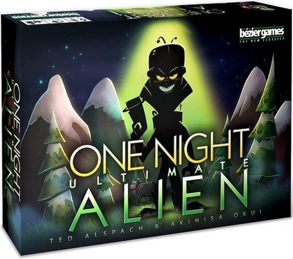 Bezier Games One Night Ultimate Alien tabletop scene showing a lively social deduction moment