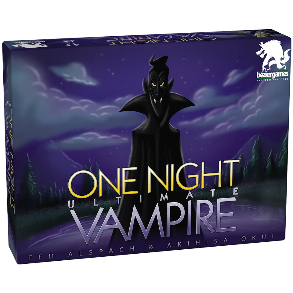 Bezier Games One Night Ultimate Vampire tabletop scene, fast-paced family fun for 3–10 players.
